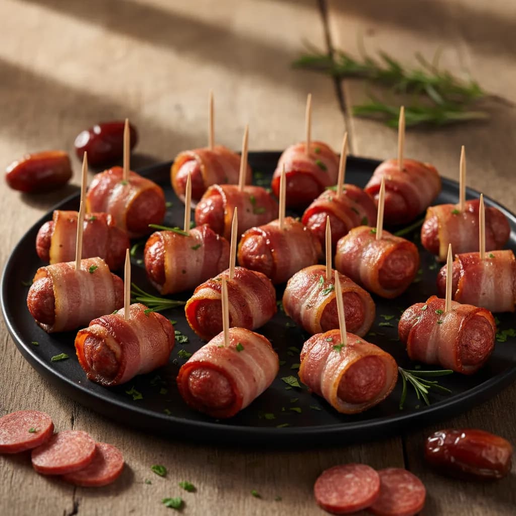 Rolinhos de Bacon com Tâmaras e Salsichas