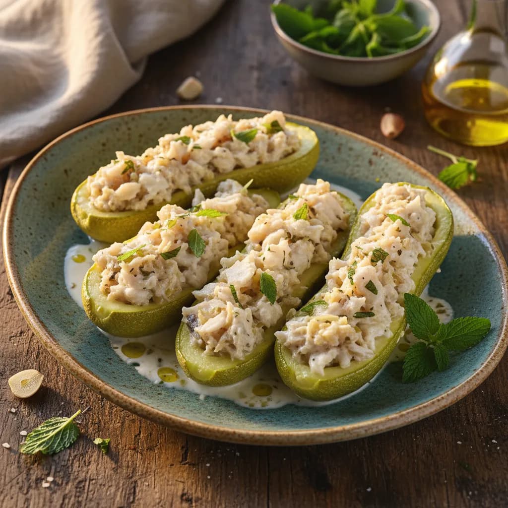 Curgetes Recheadas com Pescada, Erva-Cidreira e Leite de Coco