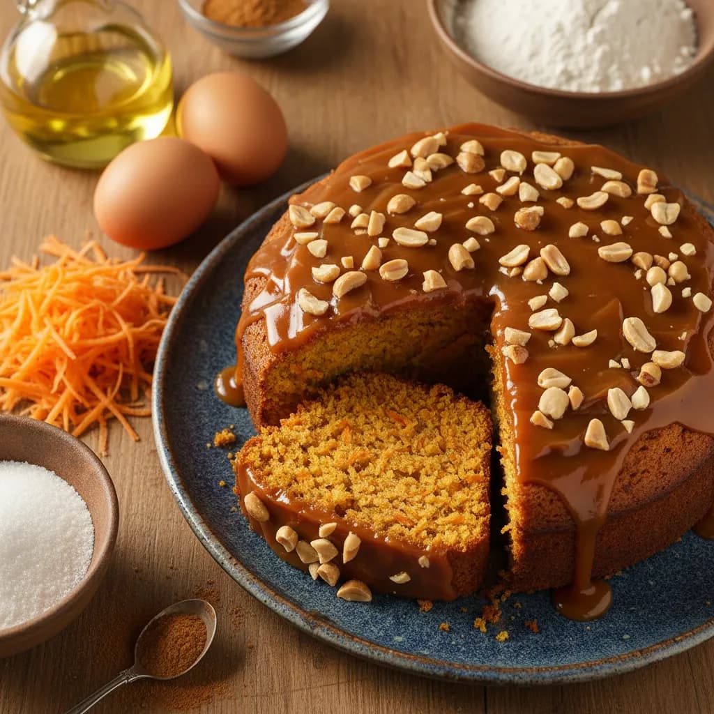 Bolo de Cenoura com Cobertura de Caramelo e Amendoim