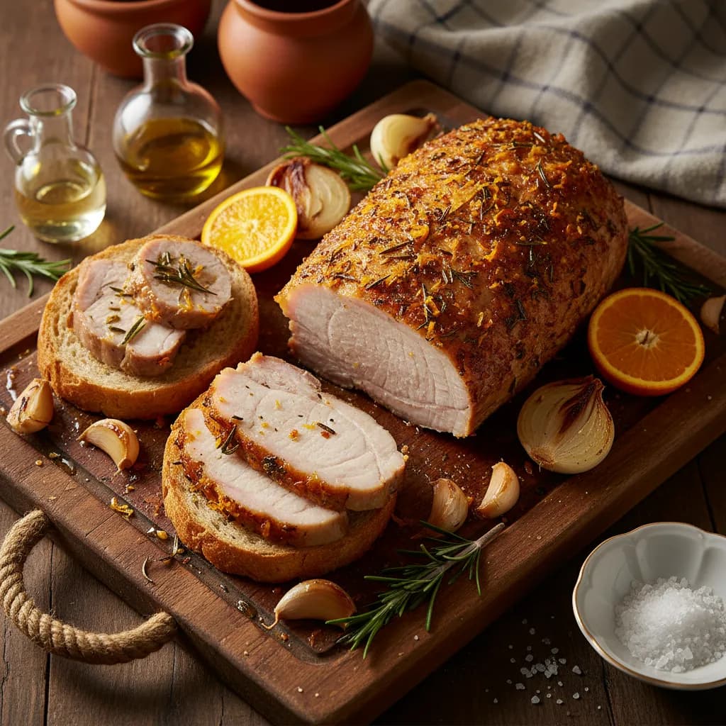 Pão de Porco Assado no Forno com Alecrim e Laranja