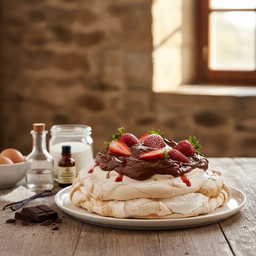 Pavlova com Mousse de Chocolate e Morangos Sai Sempre Bem