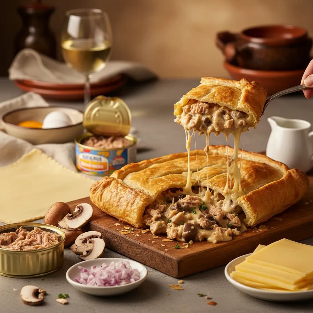Folhado de Atum com Cogumelos e Queijo