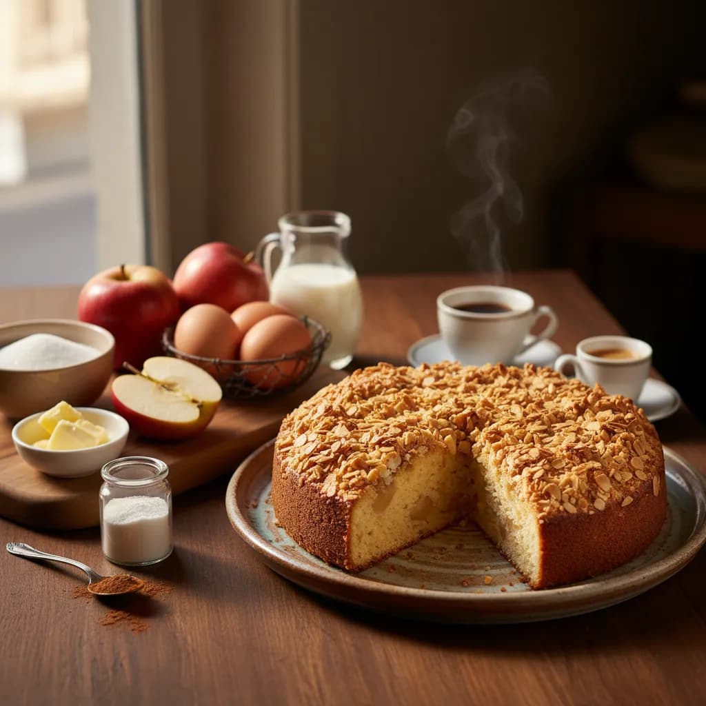 Bolo de Maçã com Cobertura Crocante de Amêndoa