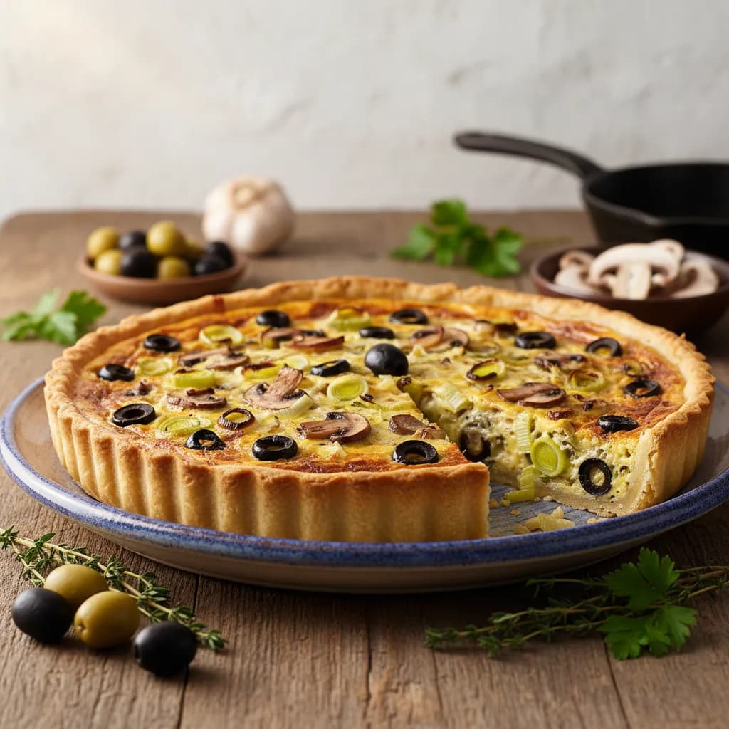 Quiche de Alho Francês com Cogumelos e Azeitonas