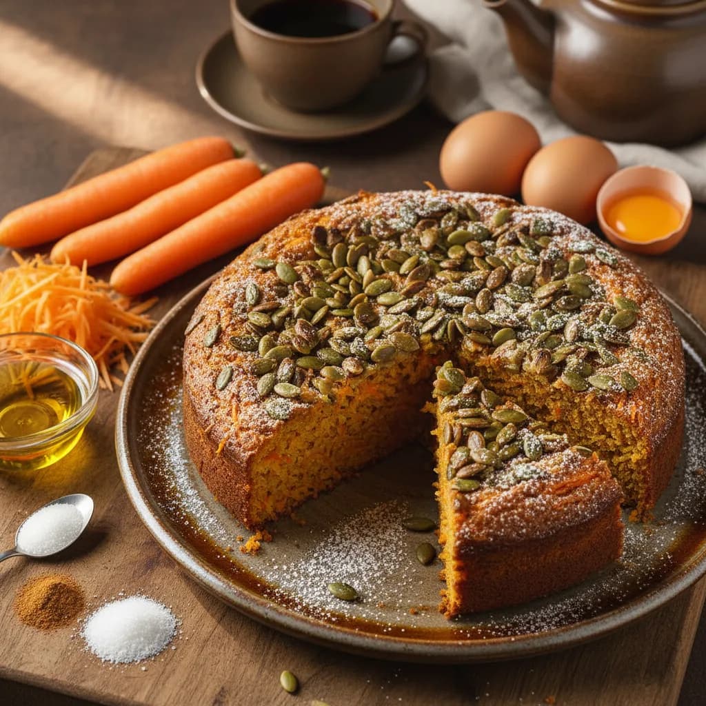 Bolo de Cenoura com Sementes de Abóbora