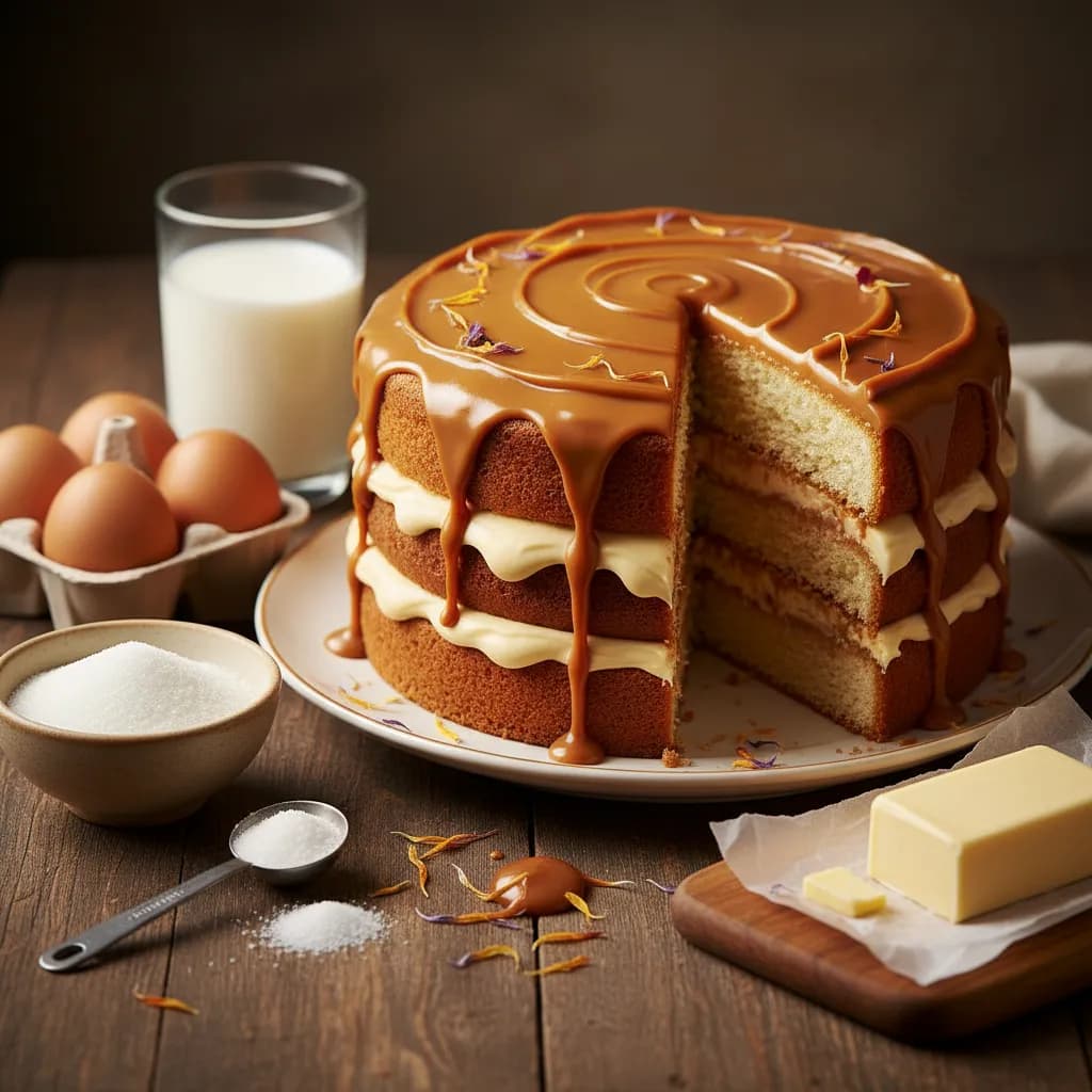 Bolo de Baunilha com Recheio Cremoso de Doce de Leite