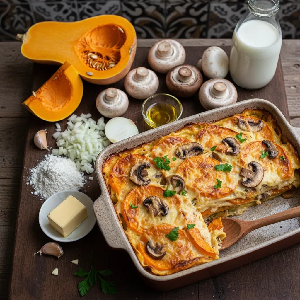 Lasanha Cremosa de Abóbora e Cogumelos