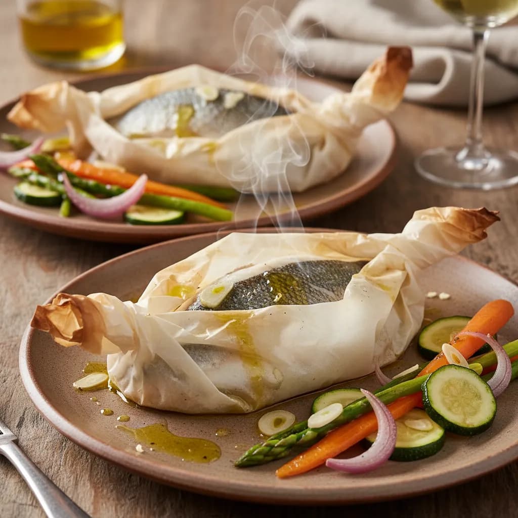 Robalo no Papelote com Legumes Estralados