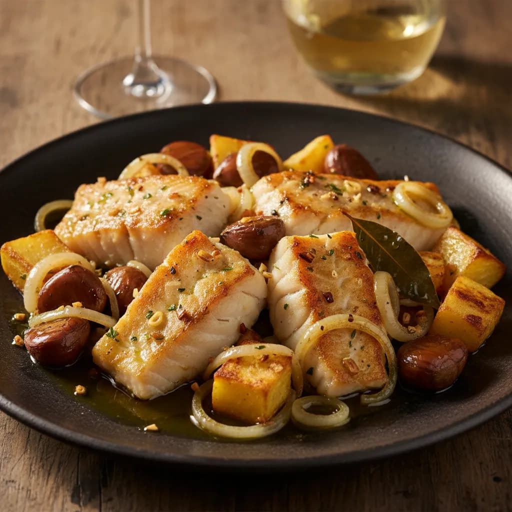 Bacalhau Assado com Castanhas e Batatas