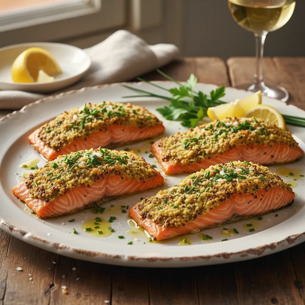Salmão no Forno com Mostarda e Ervas Aromáticas