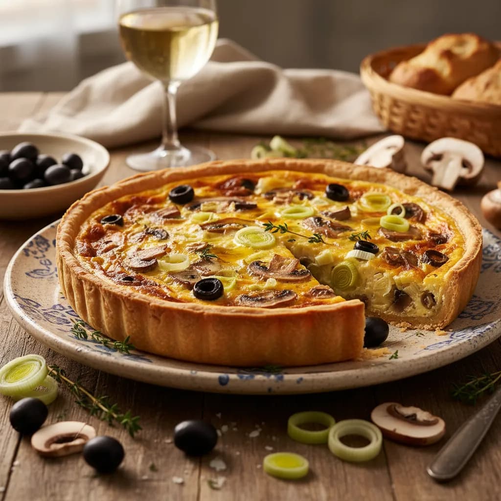 Quiche de Alho Francês com Cogumelos e Azeitonas