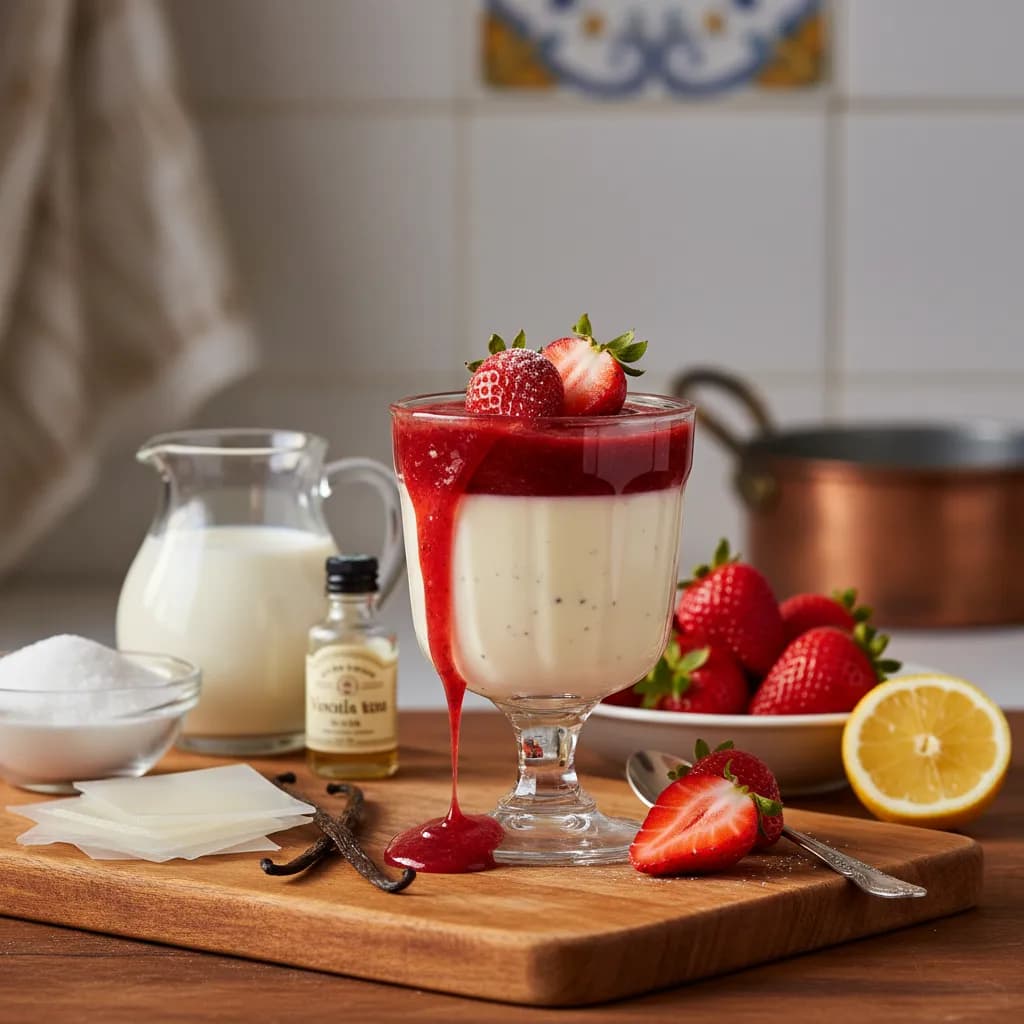 Panna Cotta de Baunilha com Coulis de Morango