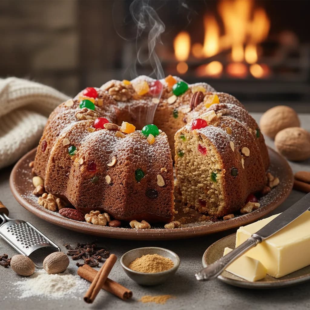 Bolo de Gengibre e Canela com Fruta Cristalizada e Frutos Secos