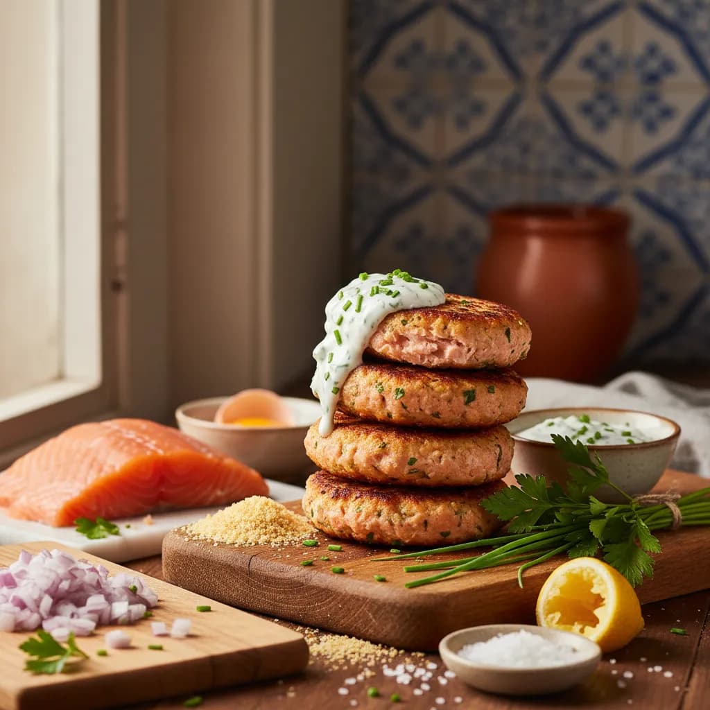 Hamburgueres de Salmão Fresco com Molho de Iogurte e Ervas