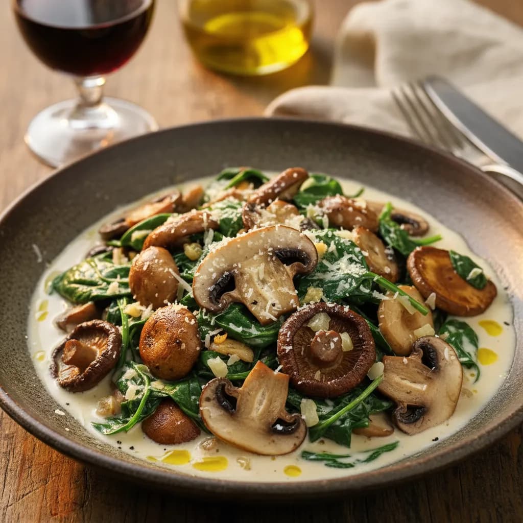 Jantar Vegetariano de Cogumelos e Espinafres