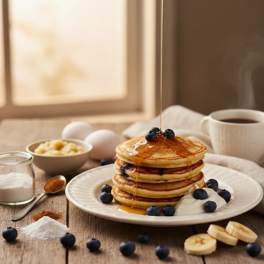 Panquecas Saudáveis de Banana e Mirtilos (Sem Açúcar e Farinha)