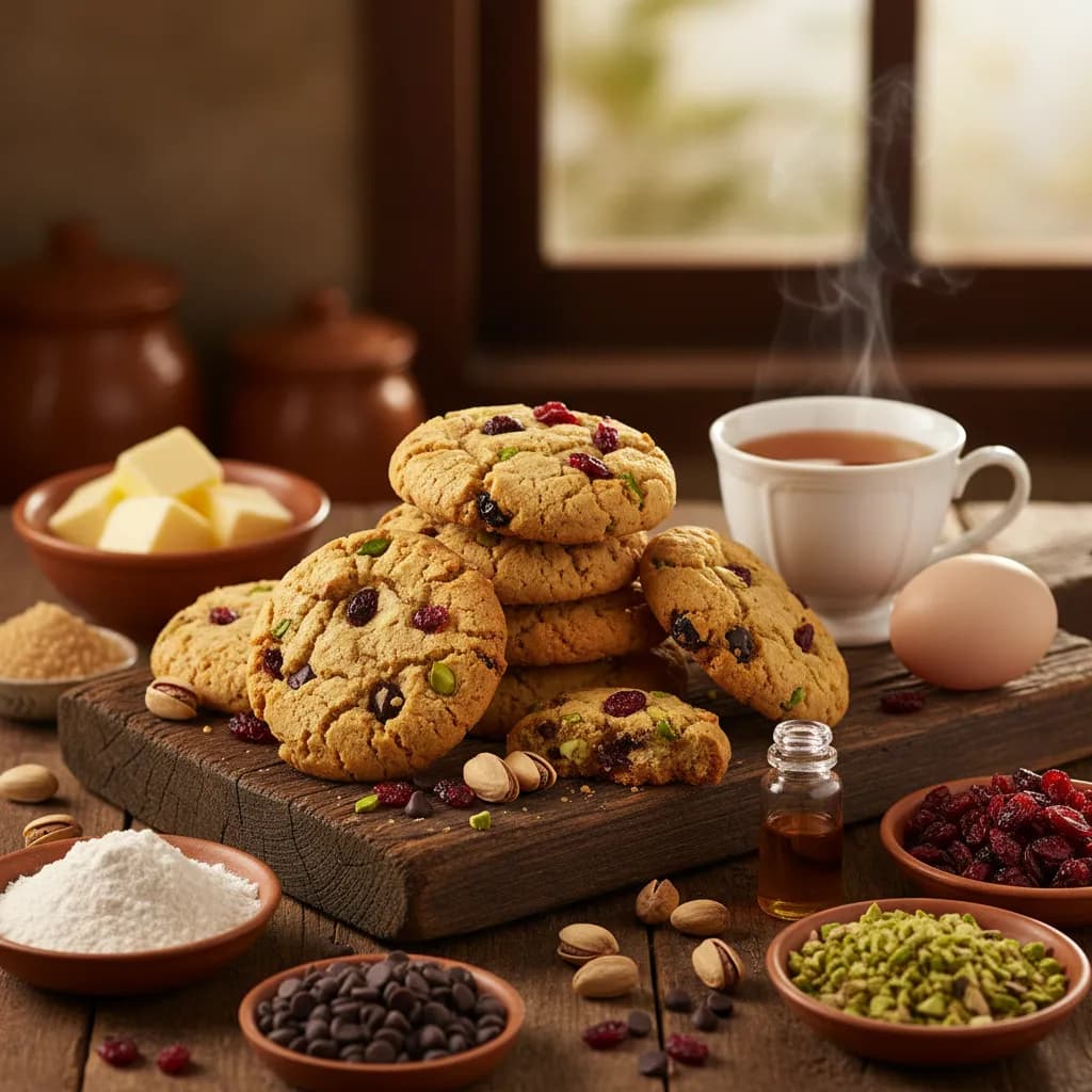 Bolachas de Pistácio, Chocolate e Arandos