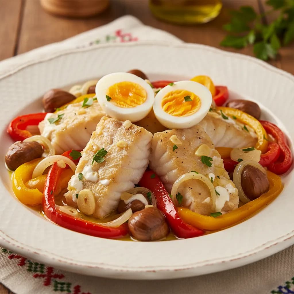 Bacalhau Natalício com Pimentos e Castanhas