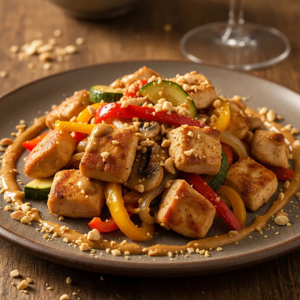 Salteado de Frango e Legumes com Molho de Amendoim