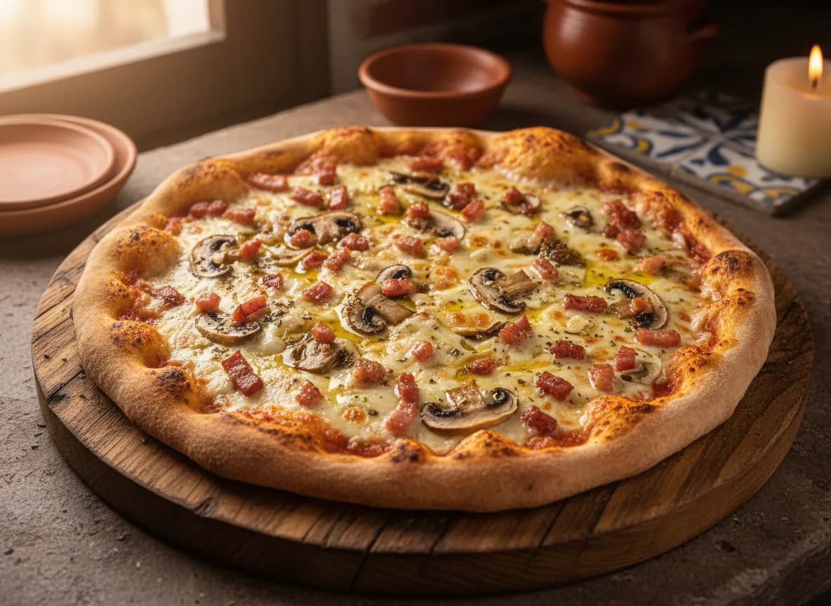 Pizza de Bacon e Cogumelos