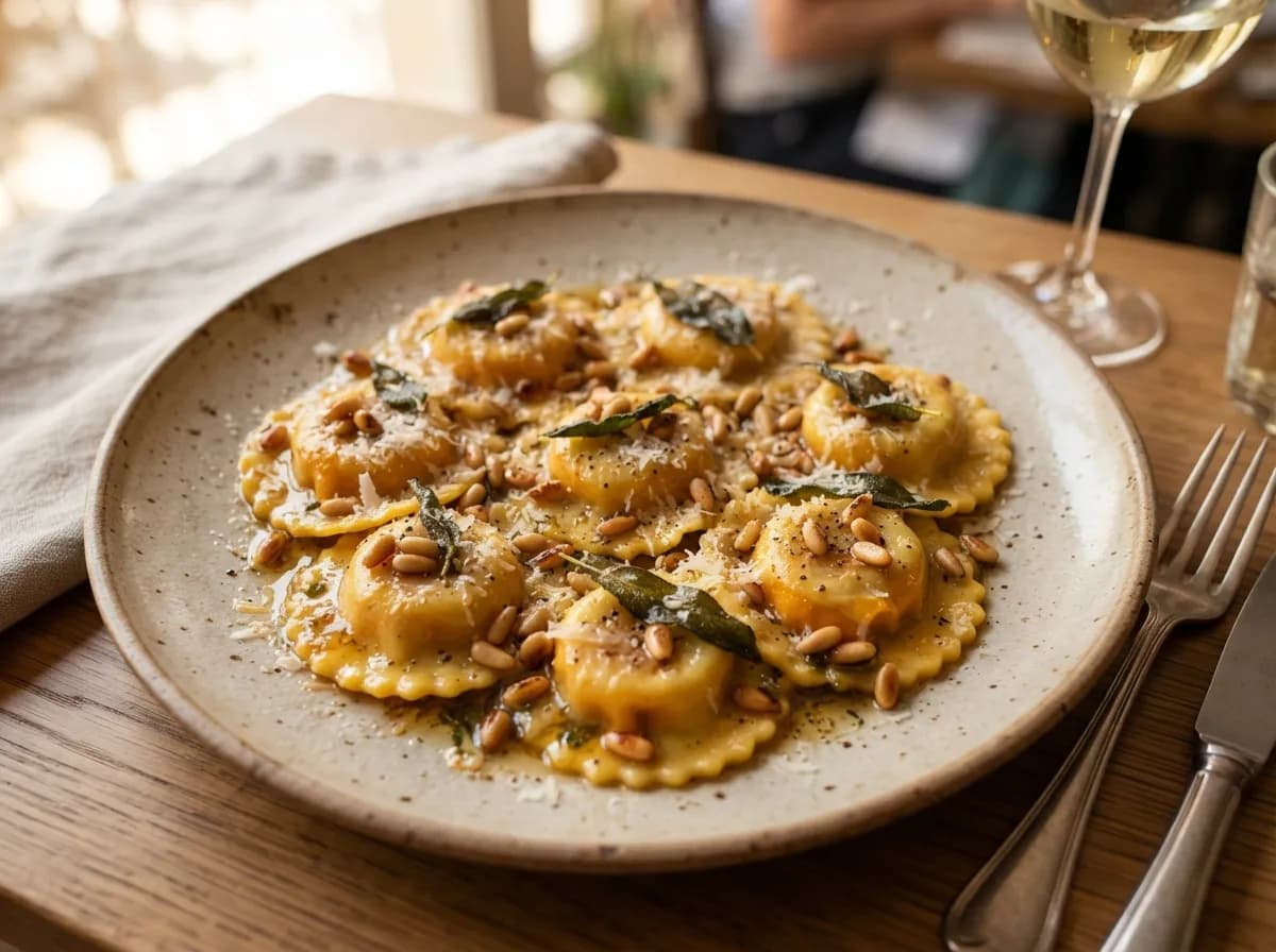 Ravioli de Abóbora com Pinhões e Sálvia