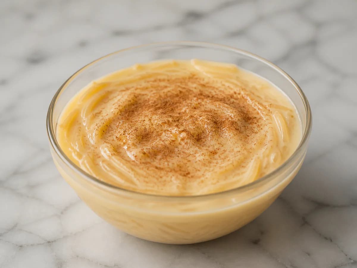 Pormenor de uma porção de Aletria Doce Cremosa