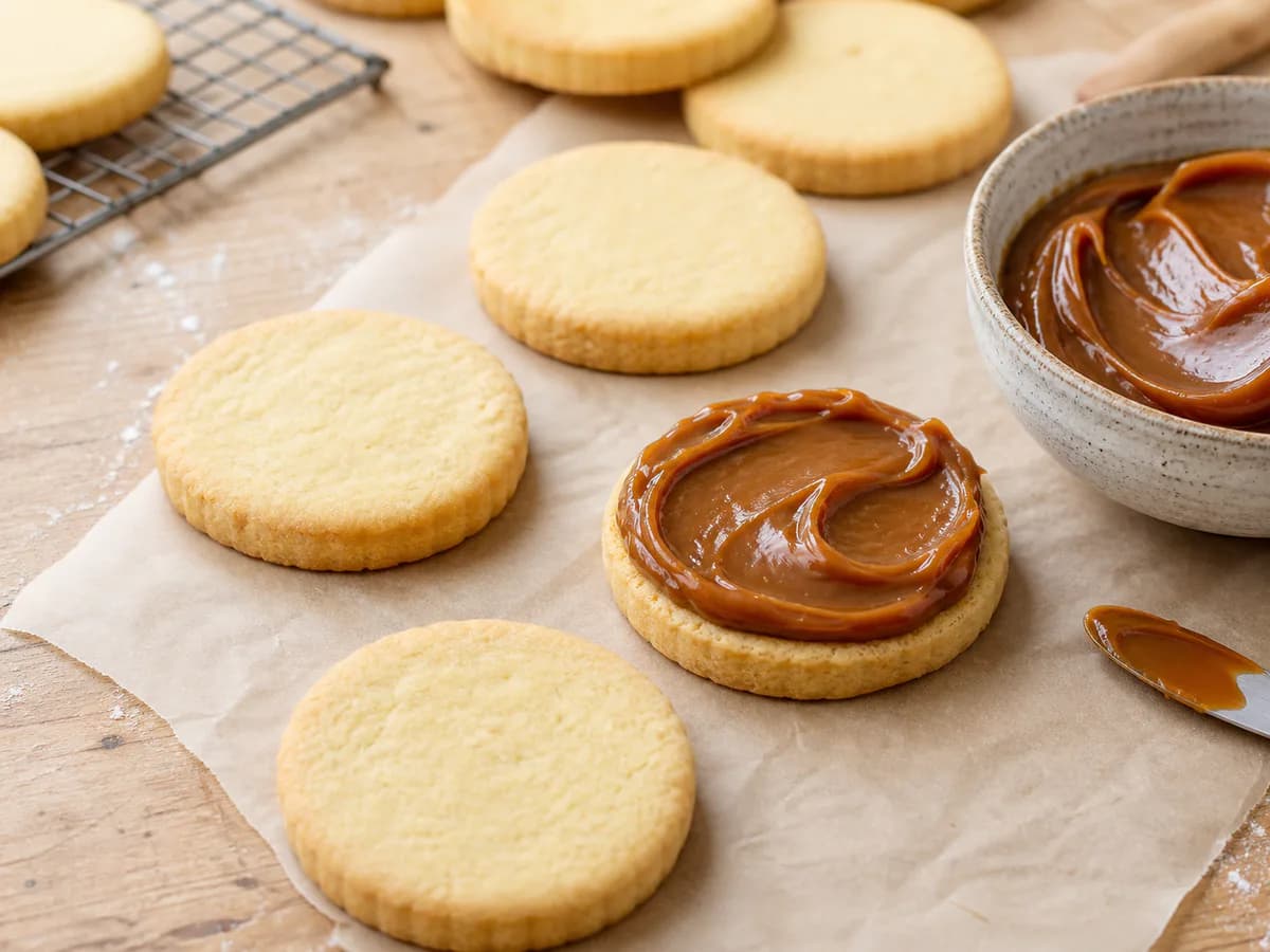 Preparação de Alfajores com Doce de Leite durante a confeção
