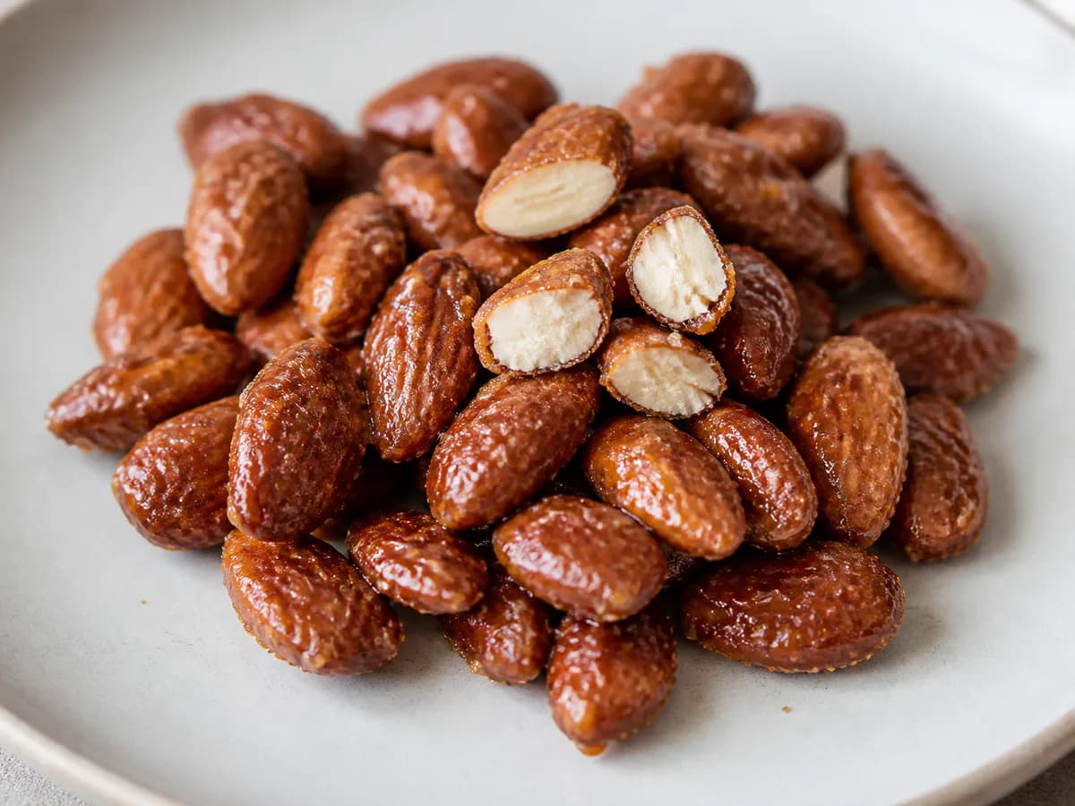 Pormenor de uma porção de Amêndoas Caramelizadas