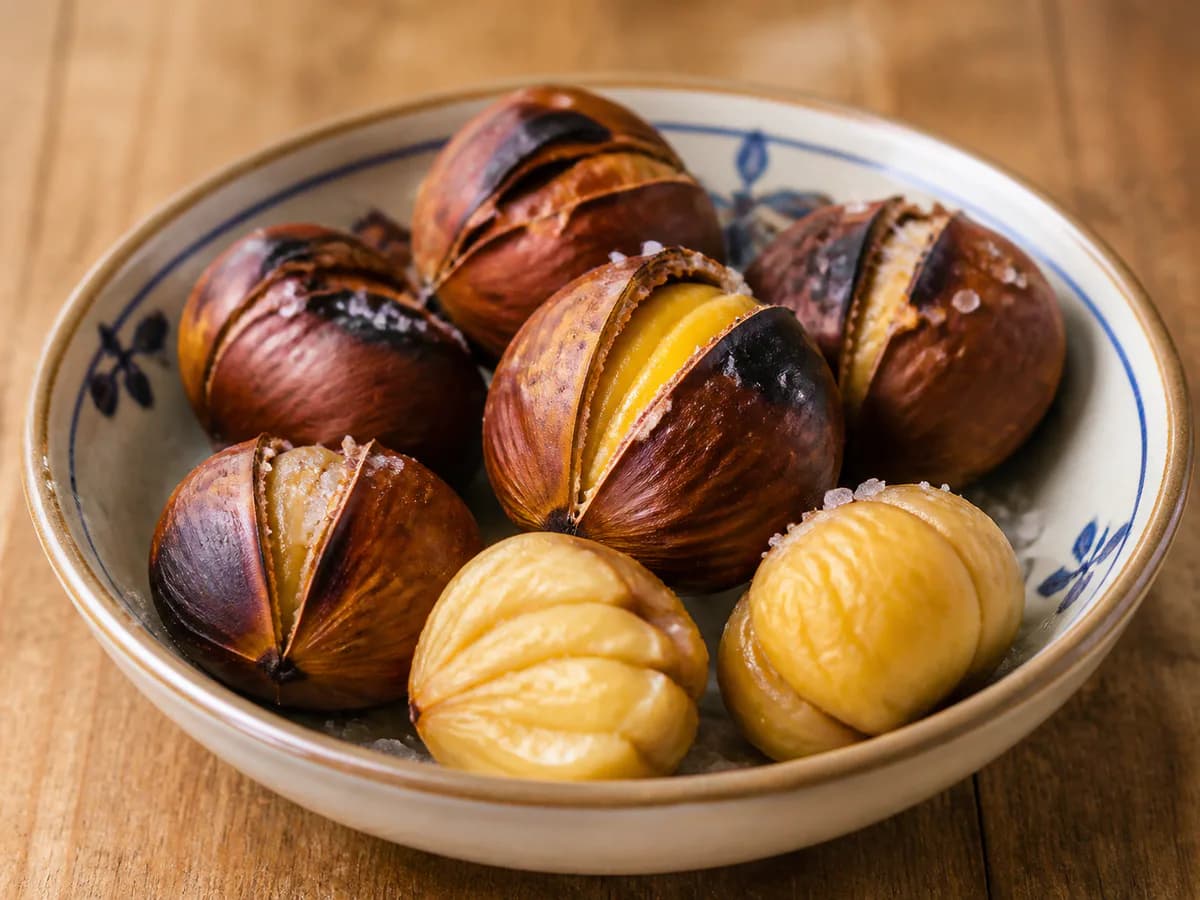 Pormenor de uma porção de Castanhas Assadas no Forno na Perfeição