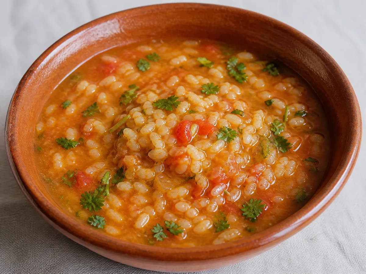 Arroz de Tomate Caldoso com Coentros