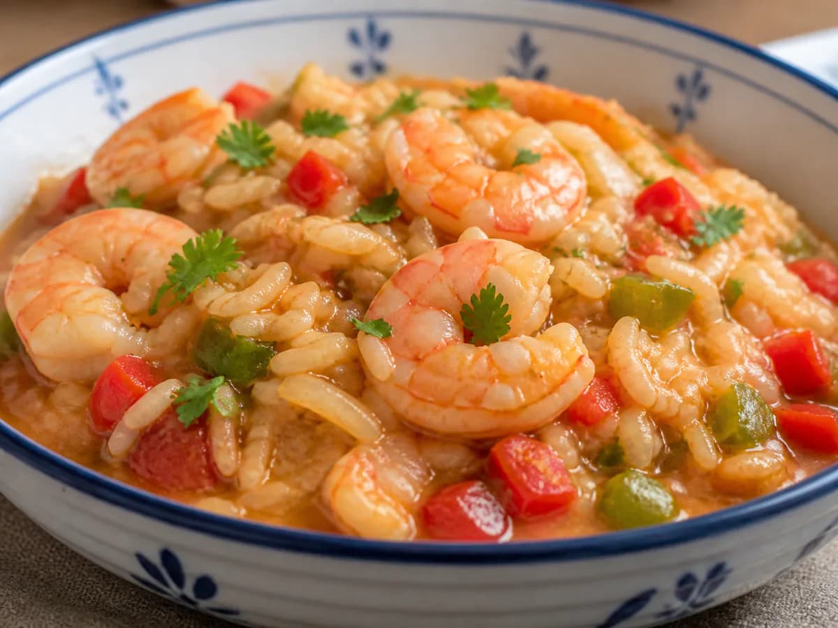 Pormenor de uma porção de Arroz de Camarão Rápido