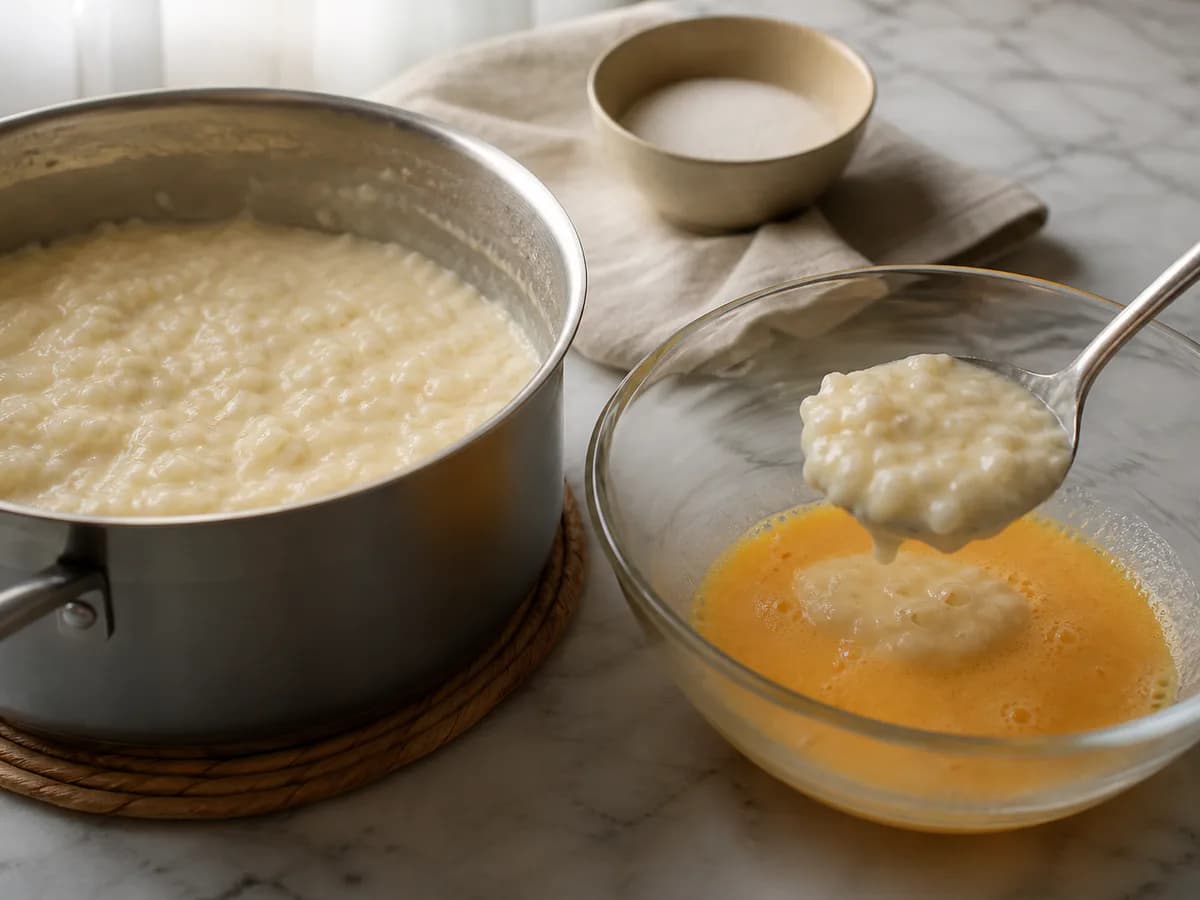 Preparação de Arroz Doce Cremoso Natalício durante a confeção