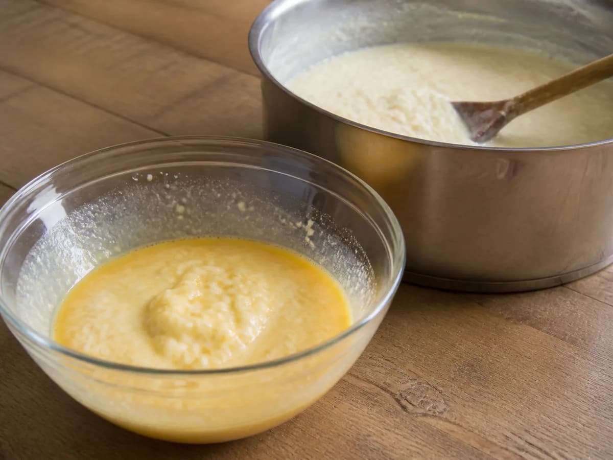 Preparação de Arroz Doce de Natal Receita Antiga durante a confeção