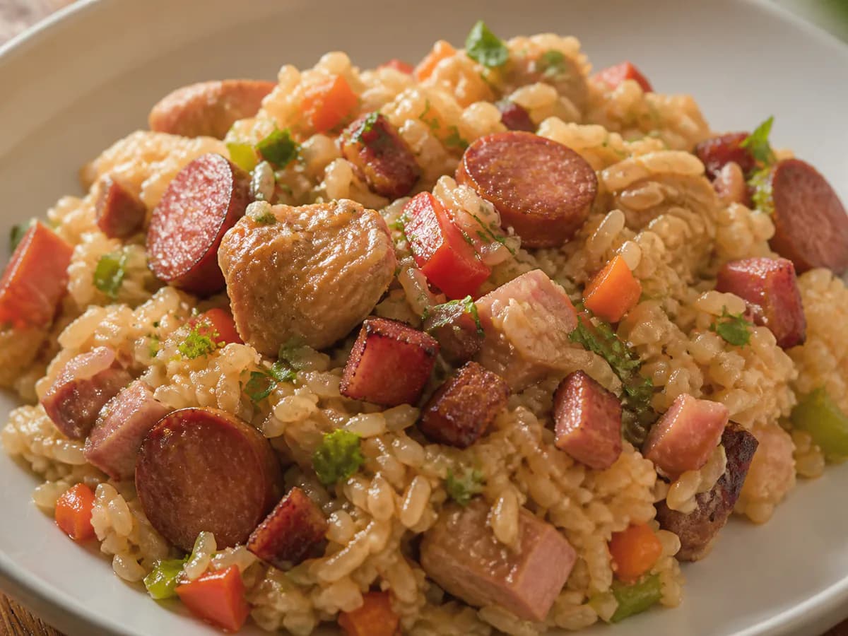 Pormenor de uma porção de Arroz Saboroso à Portuguesa