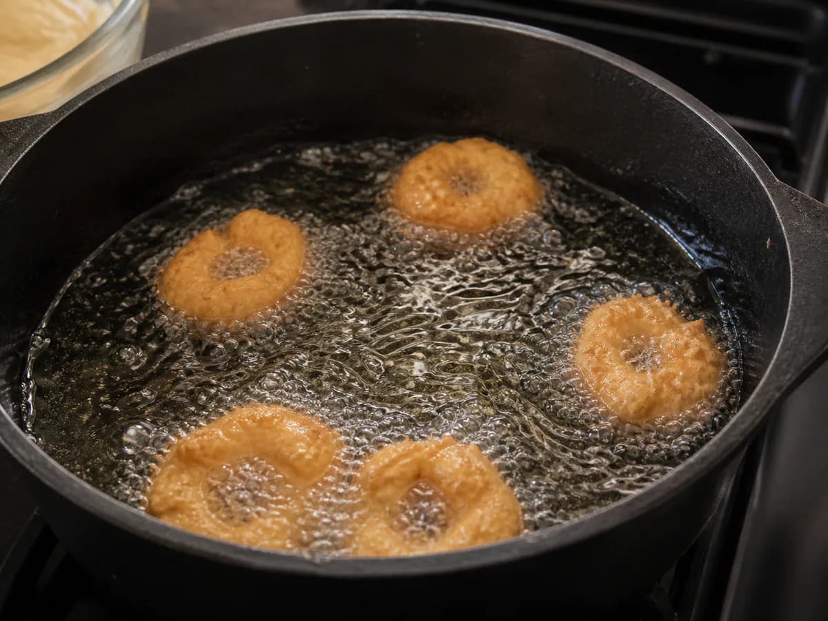 Preparação de Argolinhas Fritas com Laranja e Canela durante a confeção