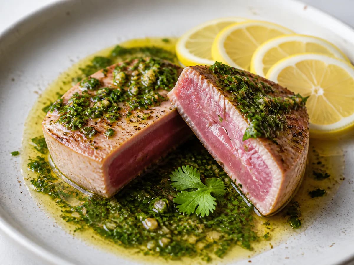 Atum Selado com Molho Verde de Coentros e Toque de Wasabi