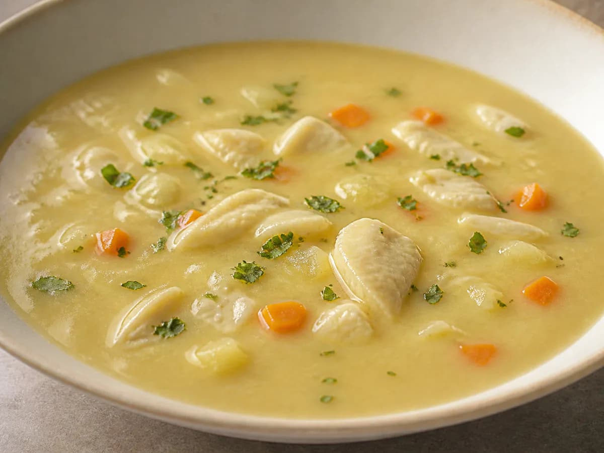 Pormenor de uma porção de Aveludado de Legumes com Maruca
