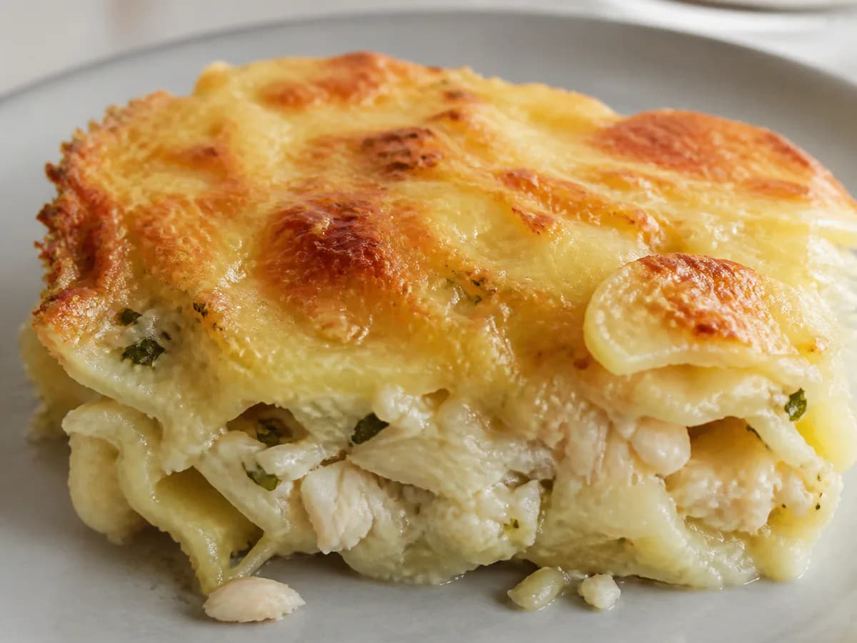 Pormenor de uma porção de Bacalhau à Cozinheira