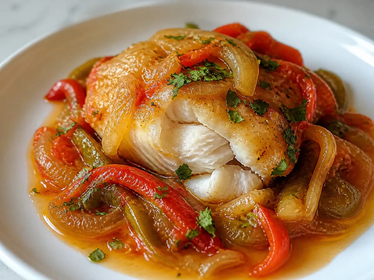 Pormenor de uma porção de Bacalhau à Espanhola