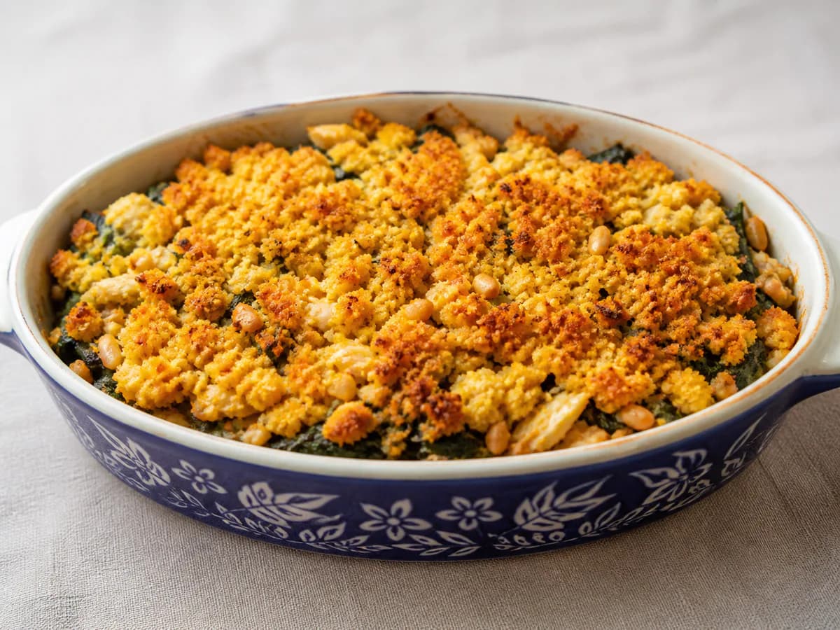 Bacalhau com Broa de Milho e Espinafres