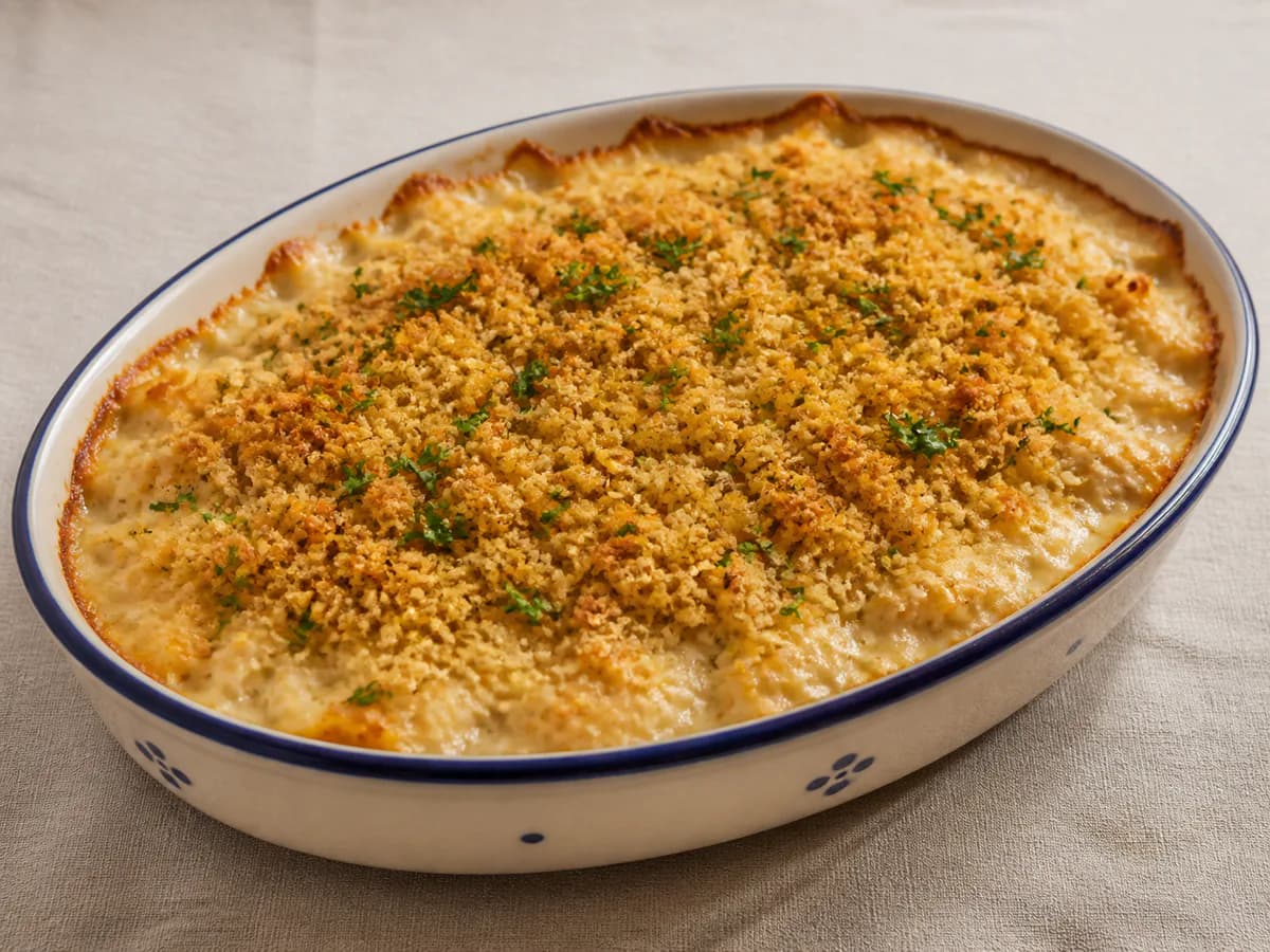 Bacalhau Cremoso com Crosta de Broa