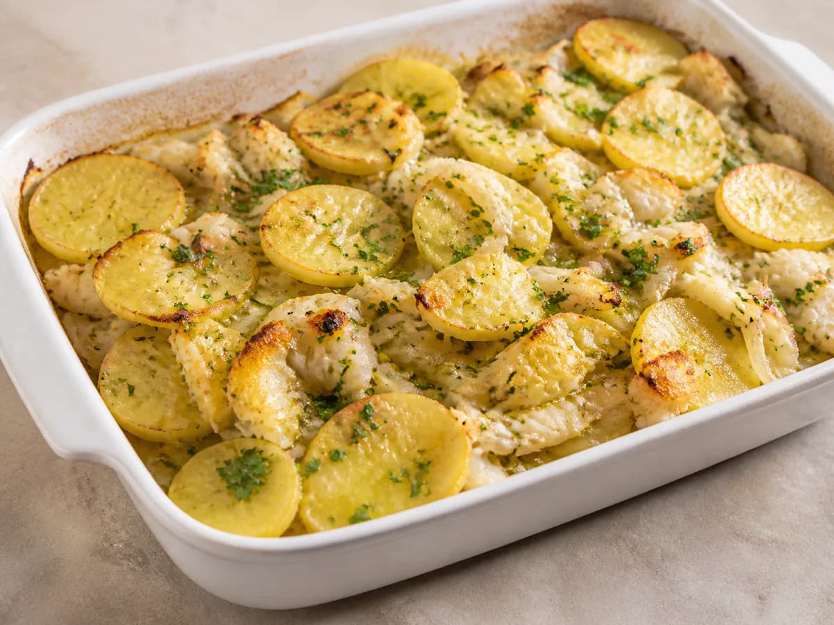 Bacalhau no Forno com Batata e Cebola