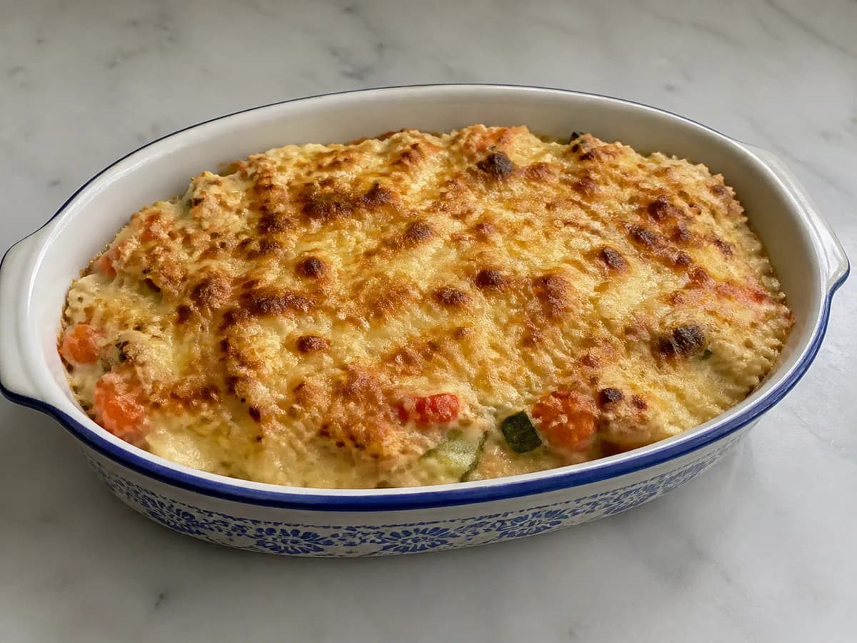 Bacalhau Gratinado com Legumes