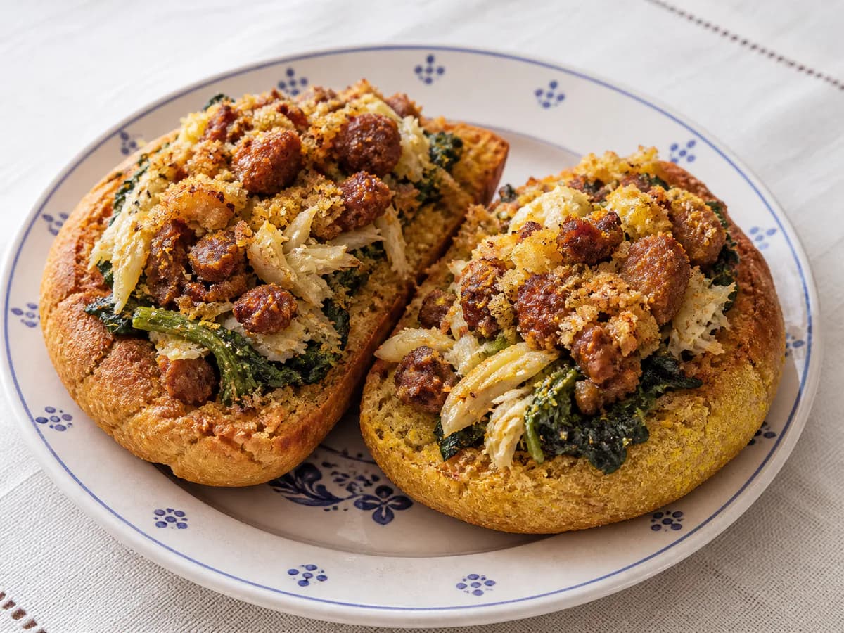 Bacalhau com Grelos e Alheira Assada na Broa