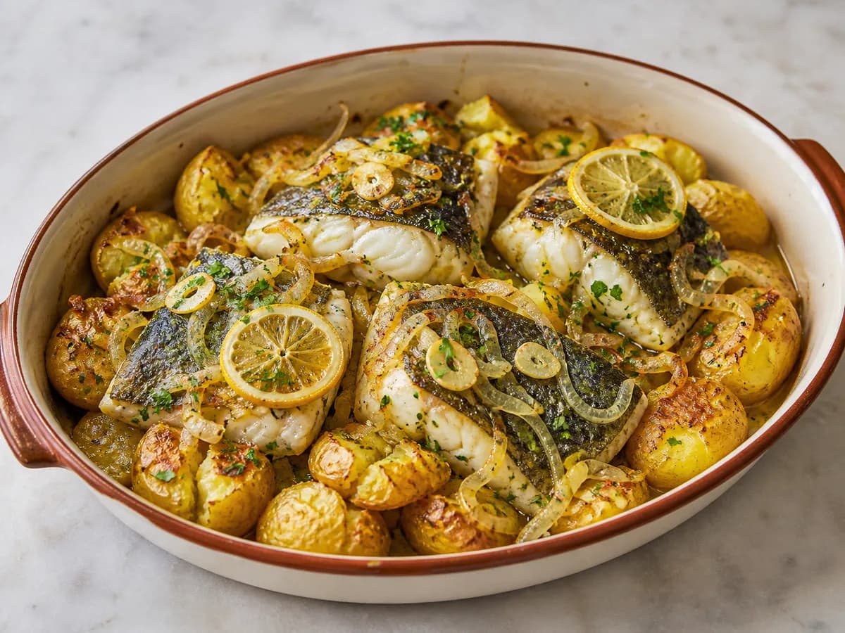 Bacalhau Assado no Forno com Batatas a Murro