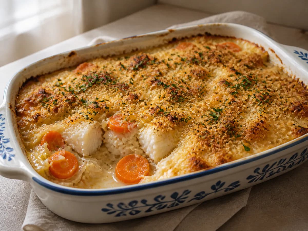 Bacalhau no Forno com Cenoura Gratinado