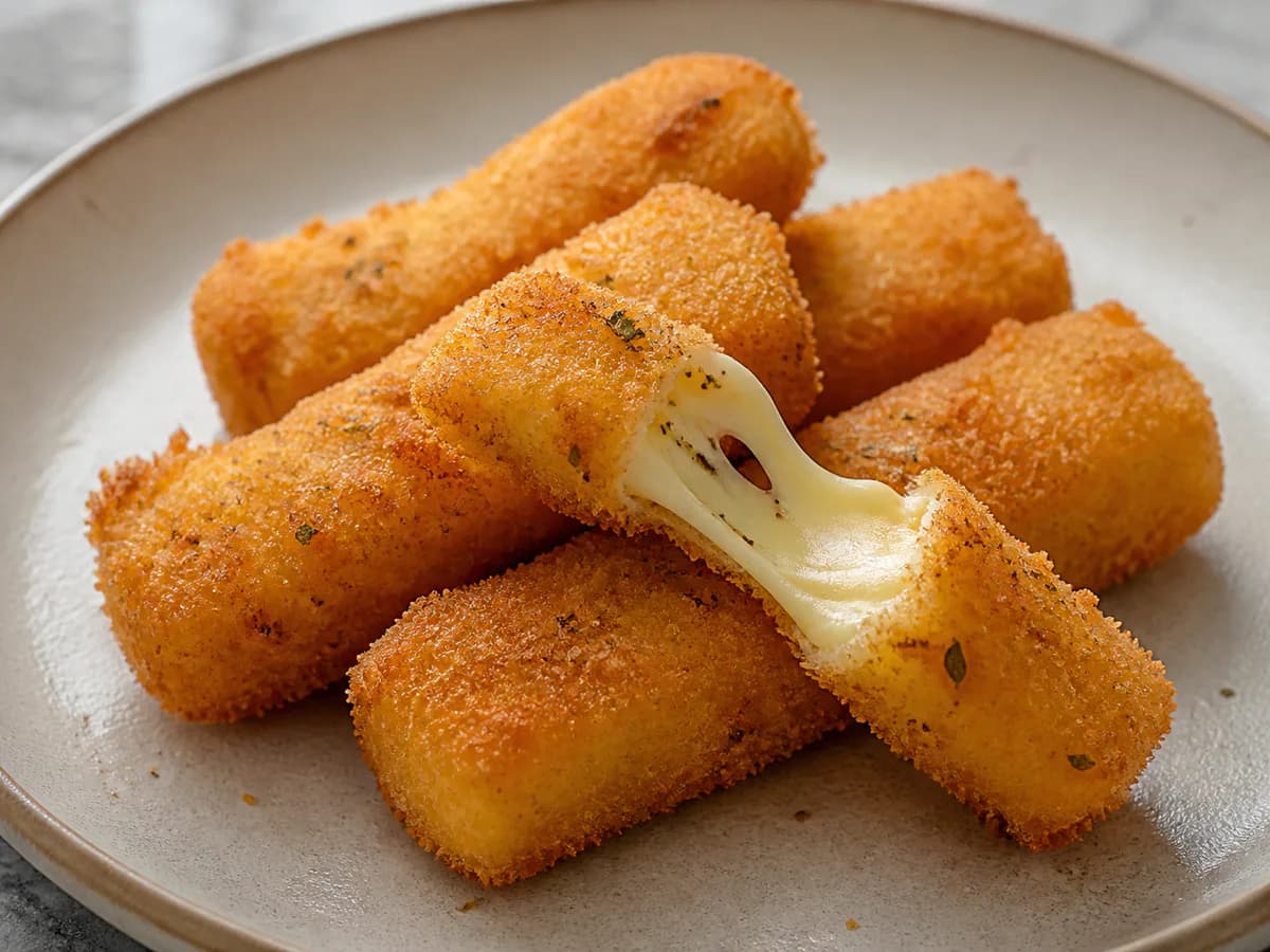 Pormenor de uma porção de Barrinhas de Queijo Crocantes