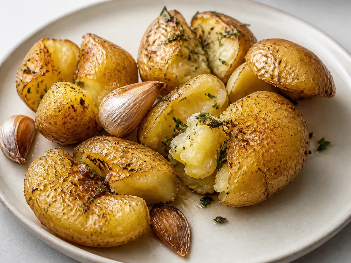 Pormenor de uma porção de Batatas a Murro na Actifry