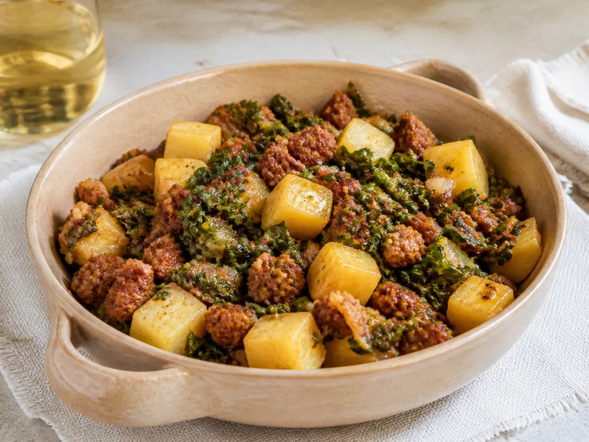 Batatas com Alheira e Grelos de Nabo