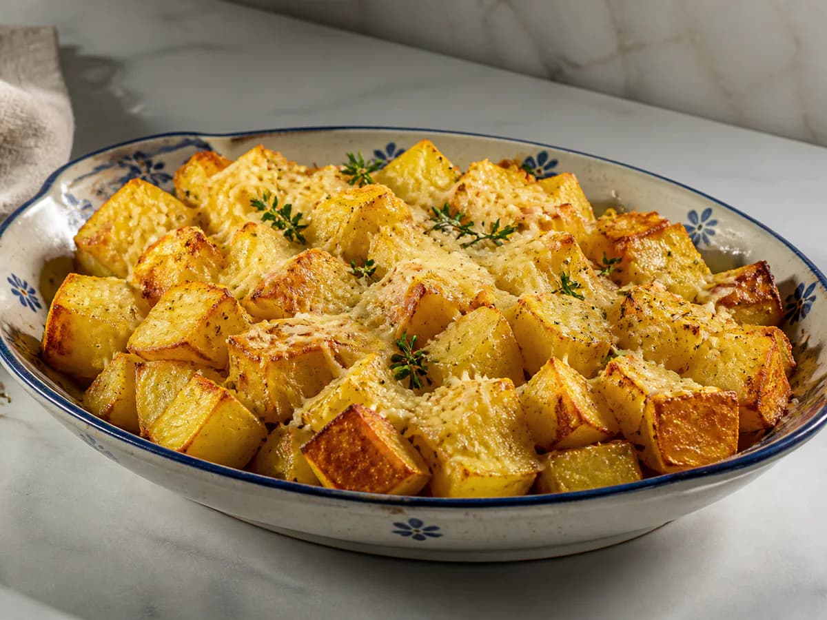 Batatas Douradas com Queijo Ralado e Tomilho